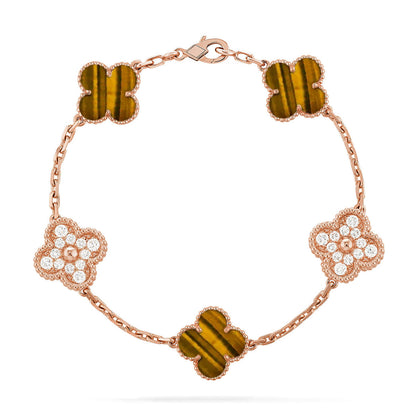 [Shinejoy] CLOVER 5 MOTIFS TIGER EYE BRACELET COLLECTION