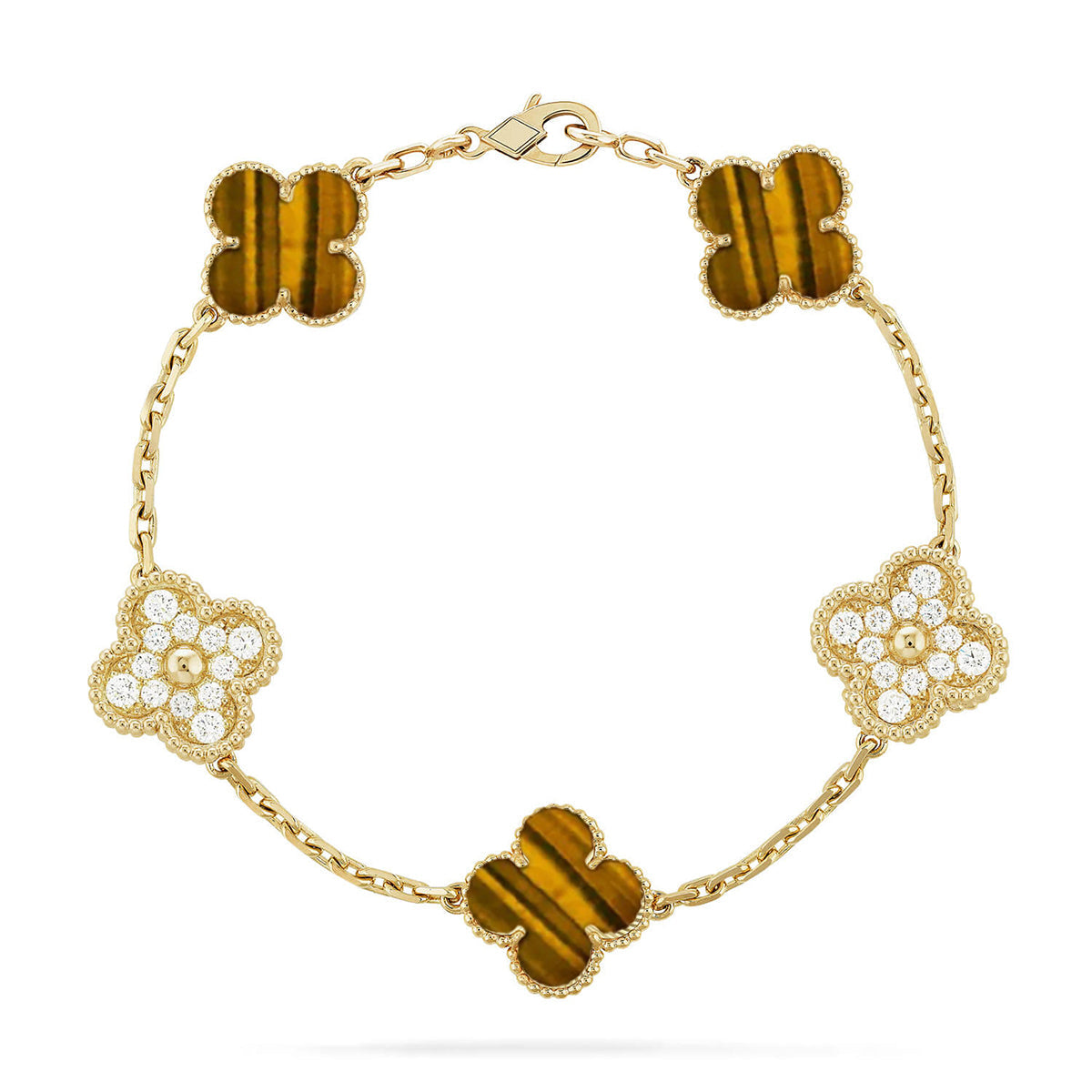 [Shinejoy] CLOVER 5 MOTIFS TIGER EYE BRACELET COLLECTION