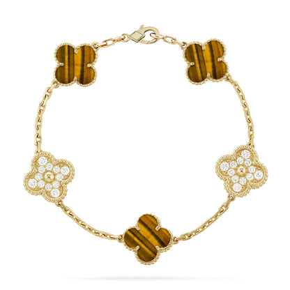 [Shinejoy] CLOVER 5 MOTIFS TIGER EYE BRACELET COLLECTION