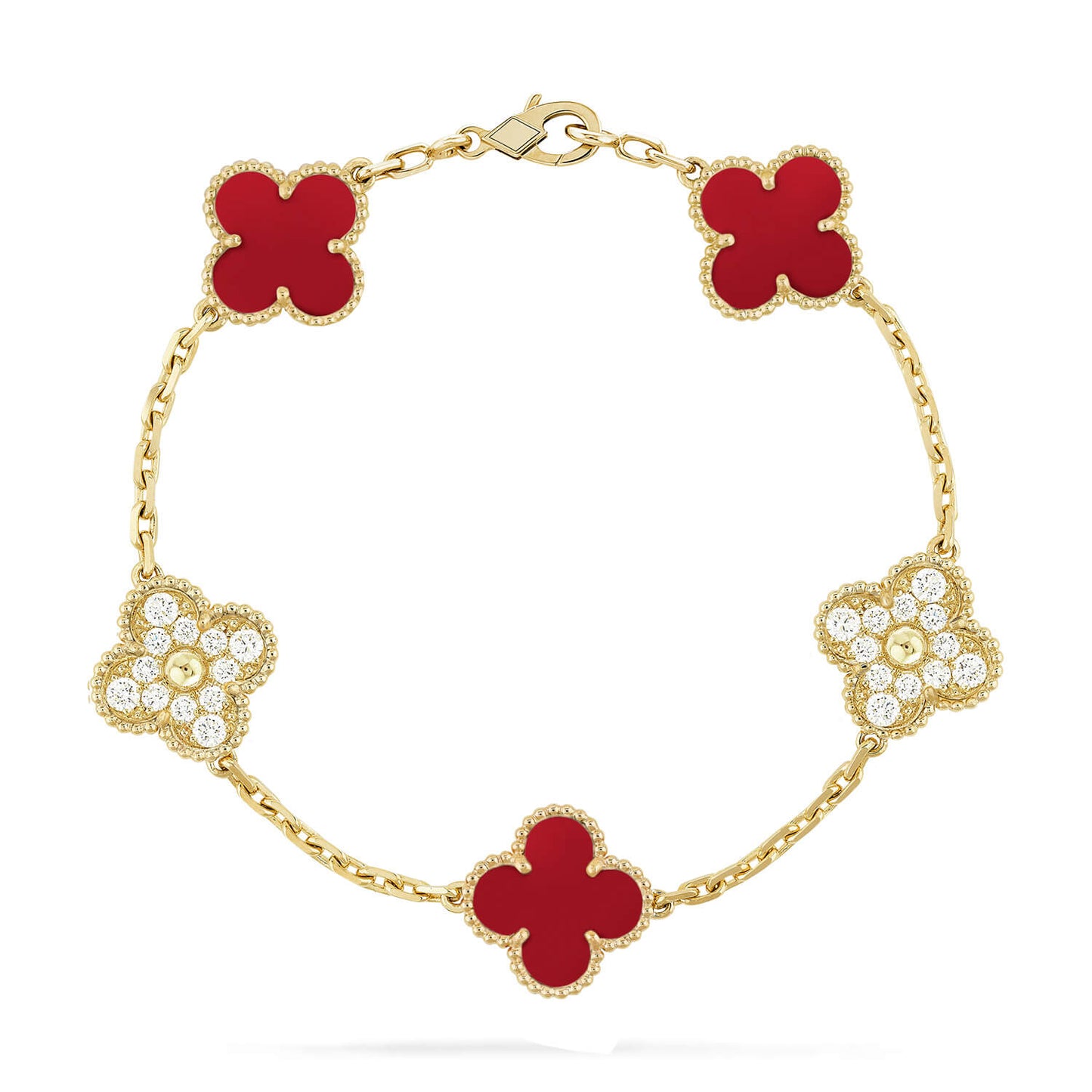 [Shinejoy] CLOVER 5 MOTIF RED CORNELIAN BRACELET COLLECTION