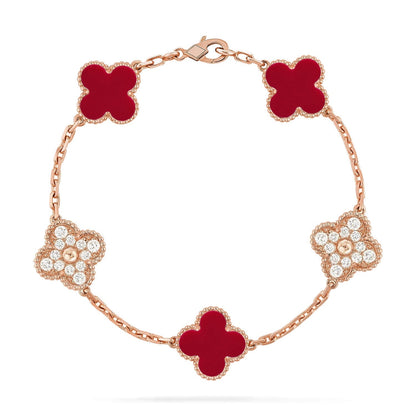 [Shinejoy] CLOVER 5 MOTIF RED CORNELIAN BRACELET COLLECTION