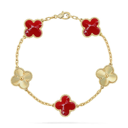 [Shinejoy]CLOVER 5 MOTIF RED PATTERN BRACELET COLLECTION