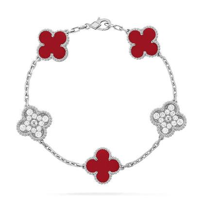 [Shinejoy] CLOVER 5 MOTIF RED CORNELIAN BRACELET COLLECTION