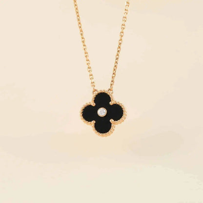 [Shinejoy]CLOVER 15MM DIAMOND ONYX NECKLACE