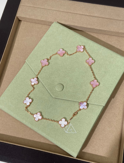 [Shinejoy Jewellery] Pink Necklace with Ten Clover Designs