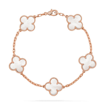 [Shinejoy]CLOVER WHITE PEARL MOP 5 MOTIF BRACELET COLLECTION