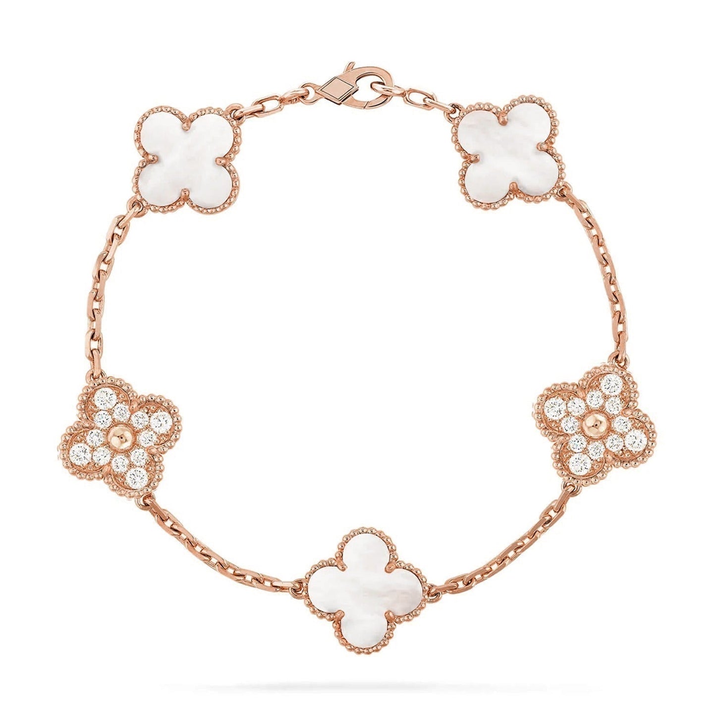 [Shinejoy]CLOVER WHITE PEARL MOP 5 MOTIF BRACELET COLLECTION
