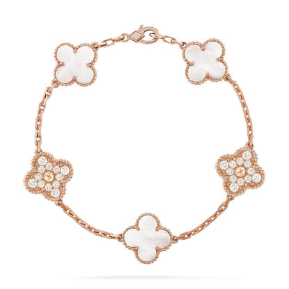[Shinejoy]CLOVER WHITE PEARL MOP 5 MOTIF BRACELET COLLECTION