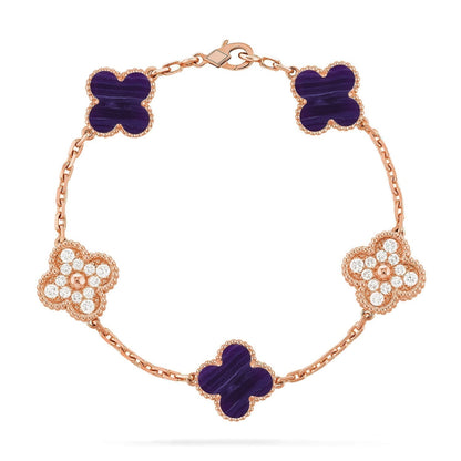 [Shinejoy]CLOVER 5 MOTIF PURPLE STRIPES BRACELET COLLECTION