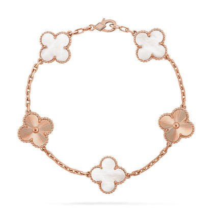 [Shinejoy]CLOVER WHITE PEARL MOP 5 MOTIF BRACELET COLLECTION