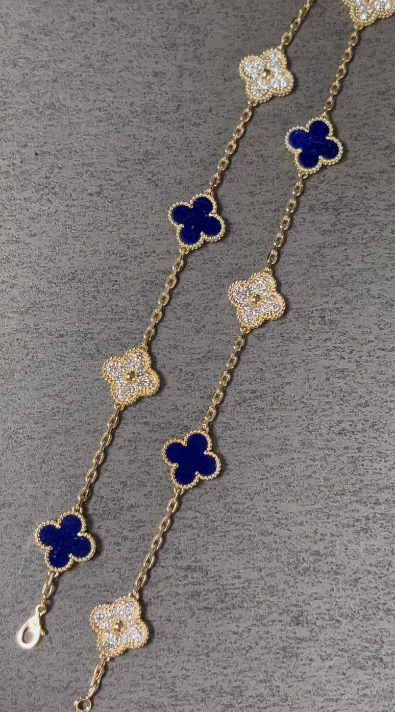 [Shinejoy]CLOVER 10 MOTIFS DIAMONDS SET IN LAPIS LAZULI