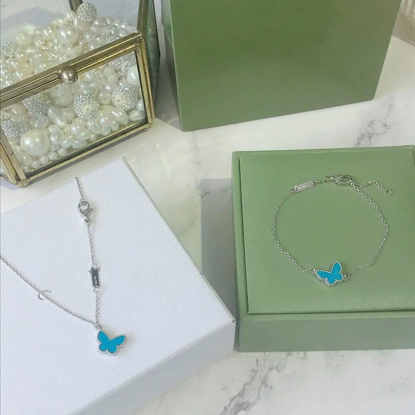 [Shinejoy]BUTTERFLY TURQUOISE BUTTERFLY BRACELET SILVER