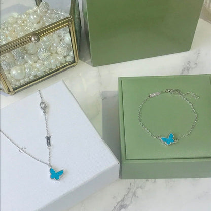 [Shinejoy]BUTTERFLY TURQUOISE BUTTERFLY BRACELET SILVER
