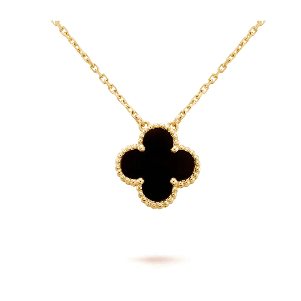 [Shinejoy]CLOVER 15MM BLACK ONYX SINGLE FLOWER NECKLACE