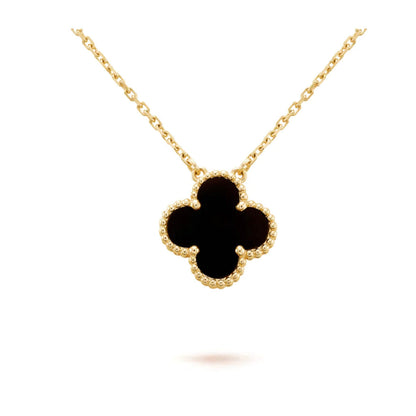 [Shinejoy]CLOVER 15MM BLACK ONYX SINGLE FLOWER NECKLACE