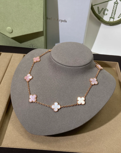 [Shinejoy Jewellery] Pink Necklace with Ten Clover Designs