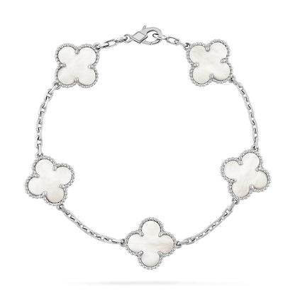[Shinejoy]CLOVER WHITE PEARL MOP 5 MOTIF BRACELET COLLECTION
