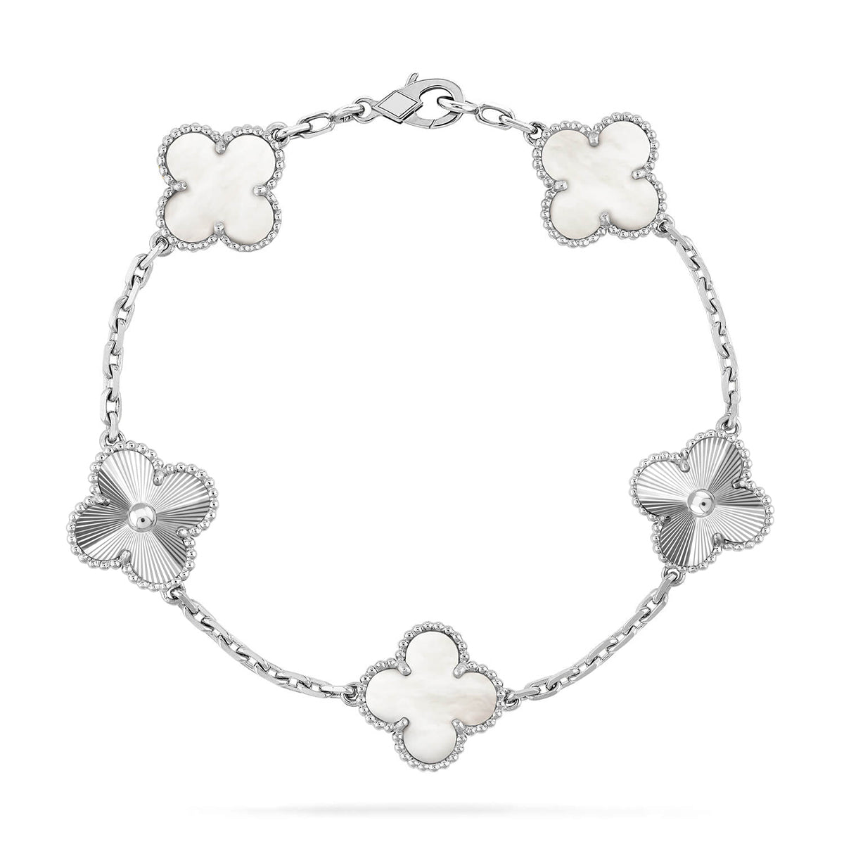[Shinejoy]CLOVER WHITE PEARL MOP 5 MOTIF BRACELET COLLECTION