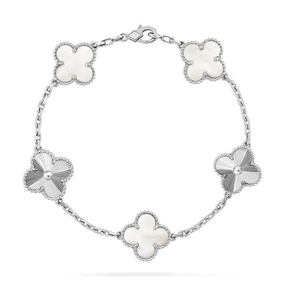 [Shinejoy]CLOVER WHITE PEARL MOP 5 MOTIF BRACELET COLLECTION