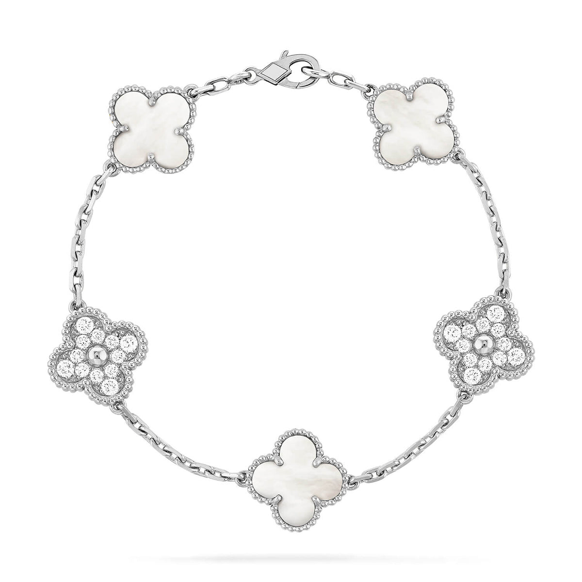 [Shinejoy]CLOVER WHITE PEARL MOP 5 MOTIF BRACELET COLLECTION