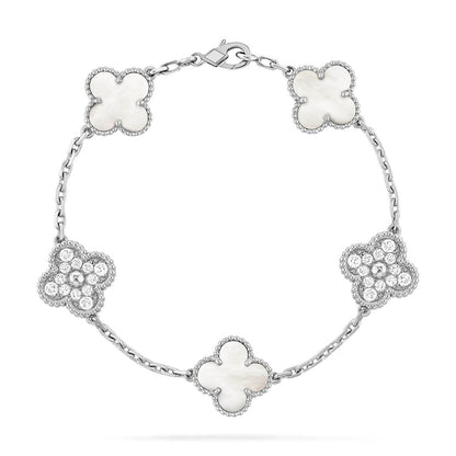 [Shinejoy]CLOVER WHITE PEARL MOP 5 MOTIF BRACELET COLLECTION