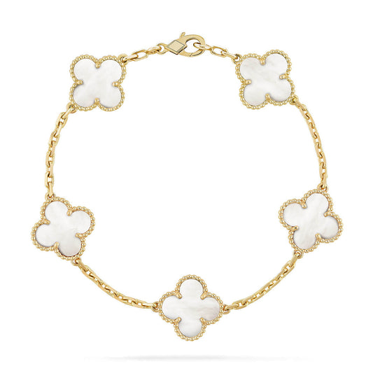 [Shinejoy]CLOVER WHITE PEARL MOP 5 MOTIF BRACELET COLLECTION