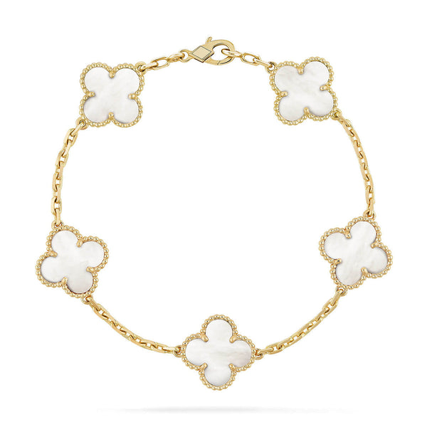 [Shinejoy]CLOVER WHITE PEARL MOP 5 MOTIF BRACELET COLLECTION