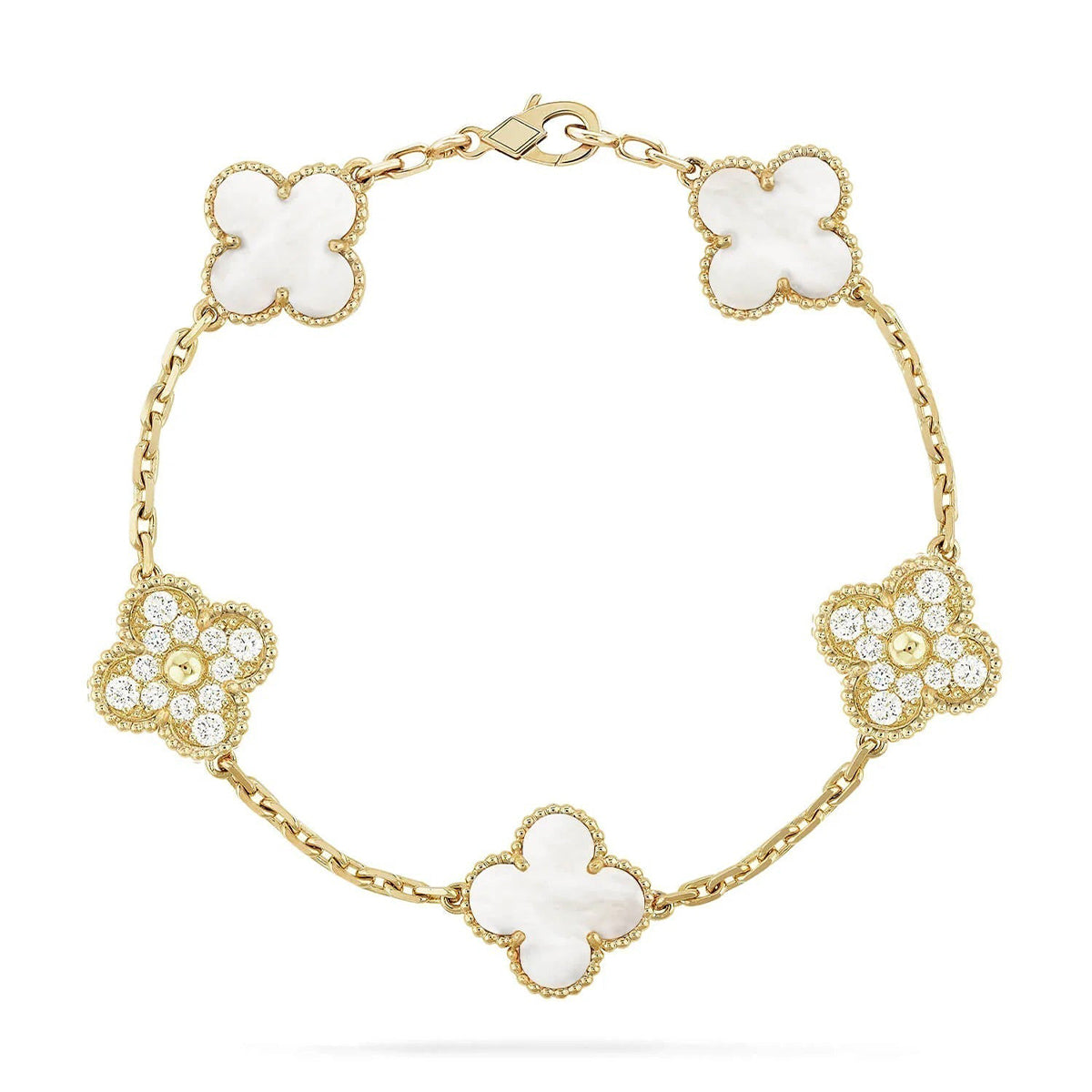 [Shinejoy]CLOVER WHITE PEARL MOP 5 MOTIF BRACELET COLLECTION