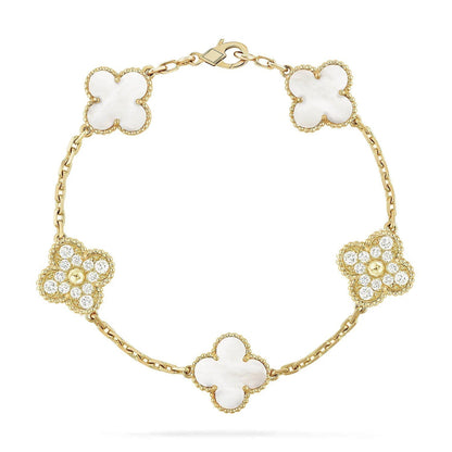 [Shinejoy]CLOVER WHITE PEARL MOP 5 MOTIF BRACELET COLLECTION