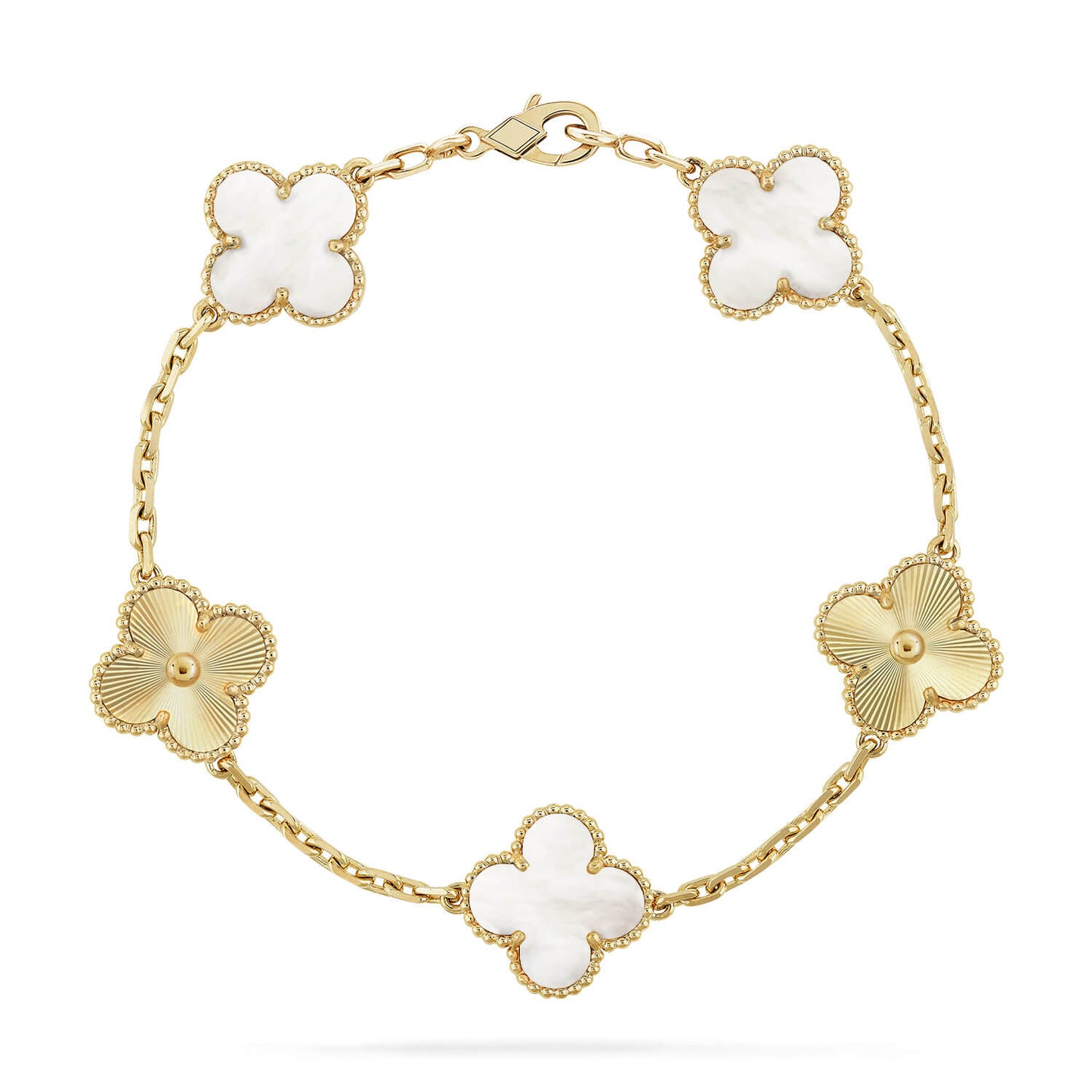 [Shinejoy]CLOVER WHITE PEARL MOP 5 MOTIF BRACELET COLLECTION