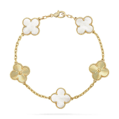 [Shinejoy]CLOVER WHITE PEARL MOP 5 MOTIF BRACELET COLLECTION