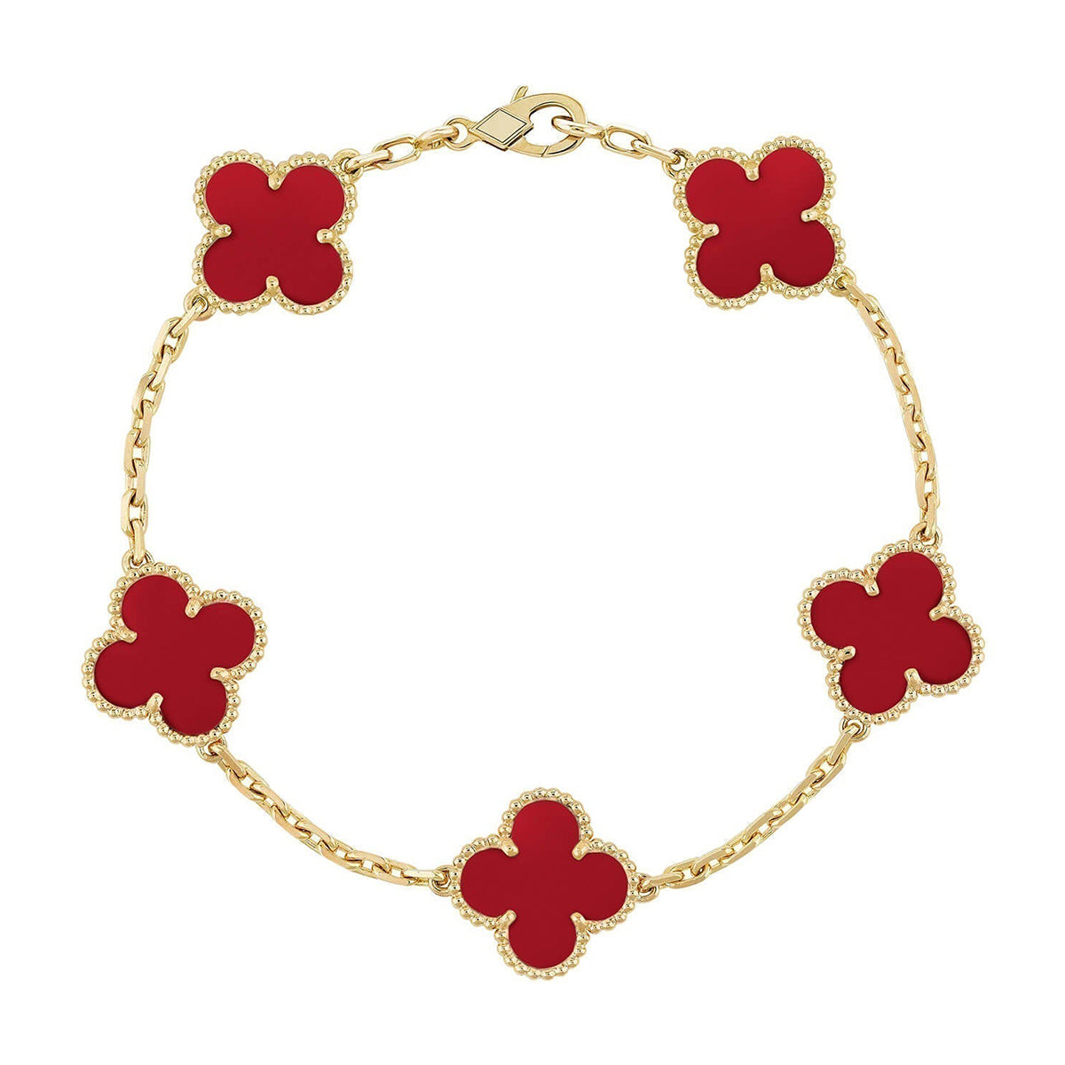 [Shinejoy] CLOVER 5 MOTIF RED CORNELIAN BRACELET COLLECTION