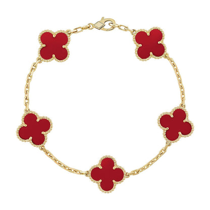 [Shinejoy] CLOVER 5 MOTIF RED CORNELIAN BRACELET COLLECTION