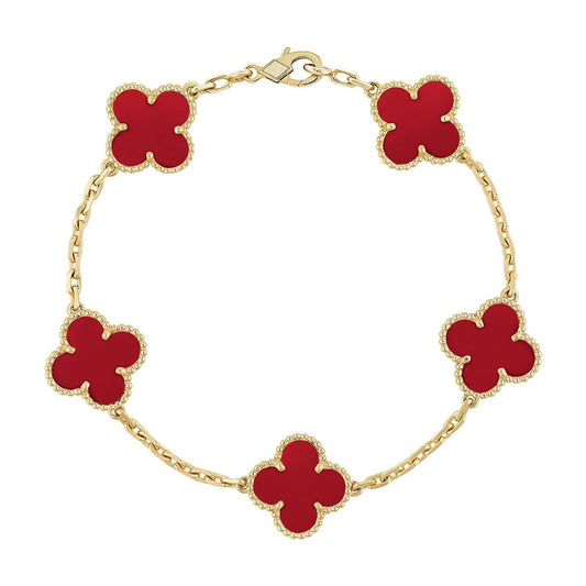 [Shinejoy] CLOVER 5 MOTIF RED CORNELIAN BRACELET COLLECTION