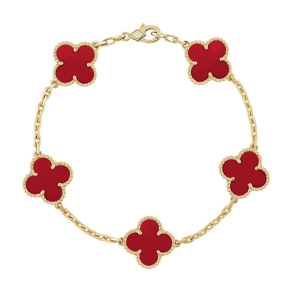 [Shinejoy] CLOVER 5 MOTIF RED CORNELIAN BRACELET COLLECTION
