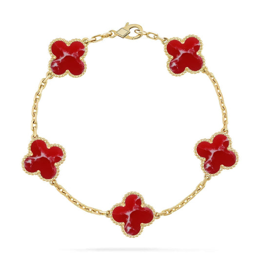 [Shinejoy]CLOVER 5 MOTIF RED PATTERN BRACELET COLLECTION