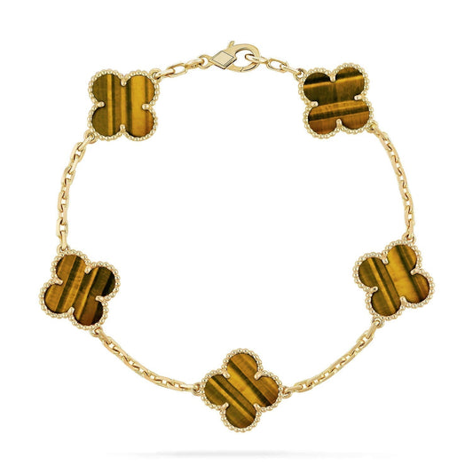 [Shinejoy] CLOVER 5 MOTIFS TIGER EYE BRACELET COLLECTION