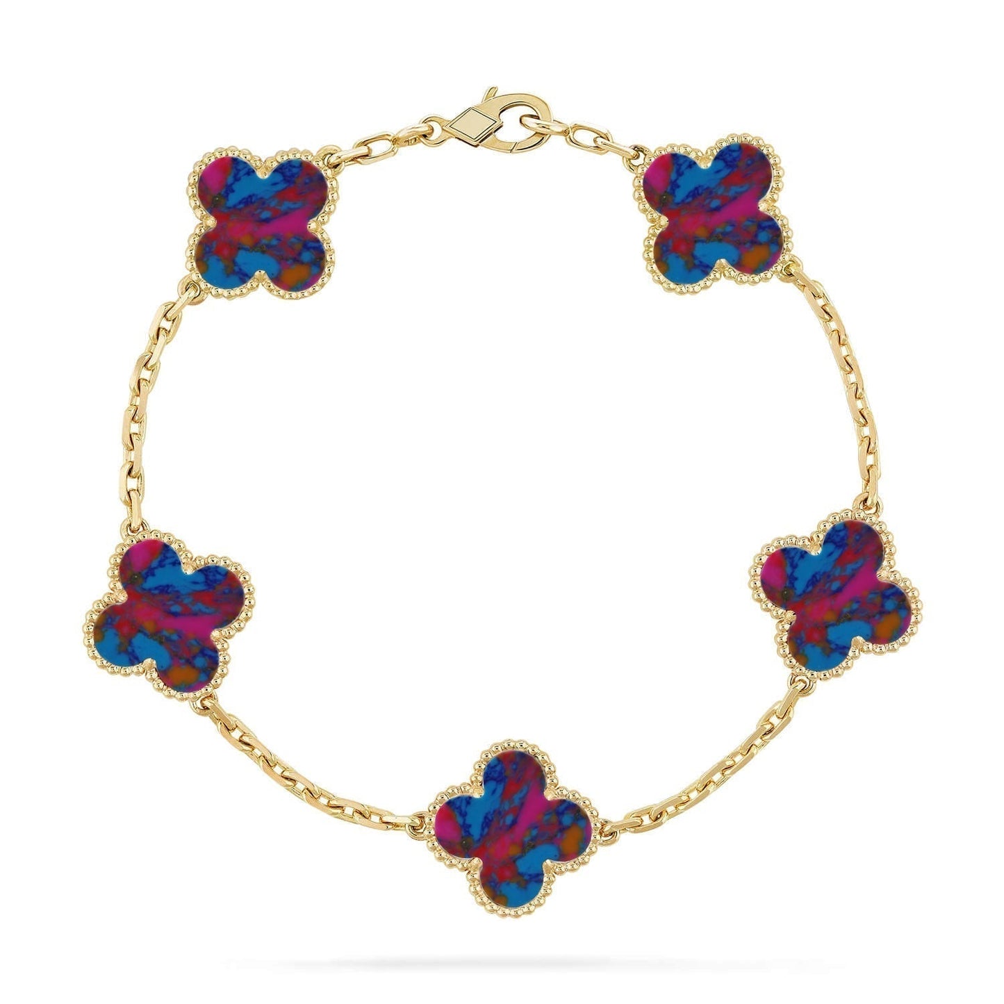 [Shinejoy]CLOVER 5 MOTIF COLOR GEMSTONES BRACELET COLLECTION