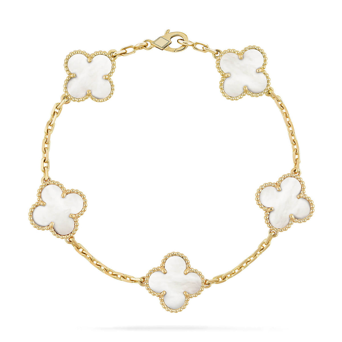 [Shinejoy]CLOVER WHITE PEARL MOP 5 MOTIF BRACELET COLLECTION