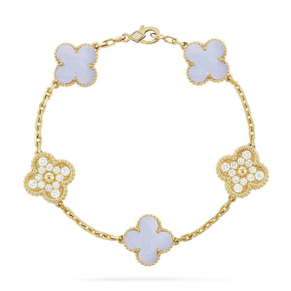 [Shinejoy] CLOVER 5 MOTIF PURPLE CHALCEDONY BRACELET COLLECTION