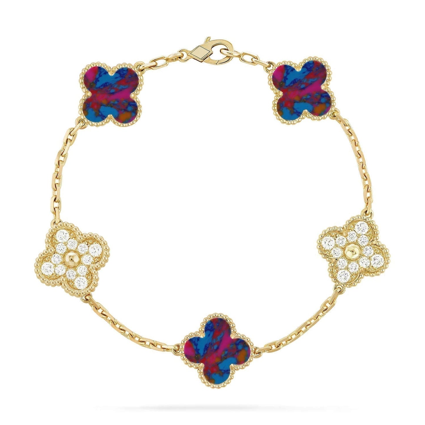 [Shinejoy]CLOVER 5 MOTIF COLOR GEMSTONES BRACELET COLLECTION