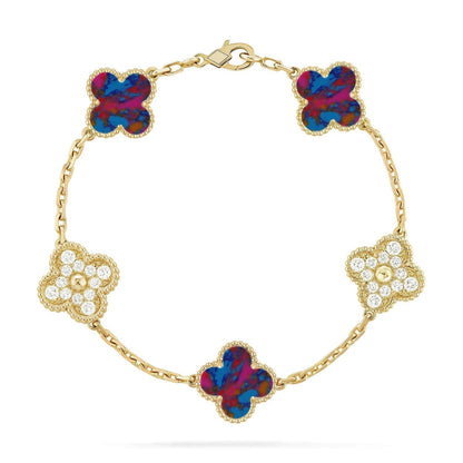 [Shinejoy]CLOVER 5 MOTIF COLOR GEMSTONES BRACELET COLLECTION