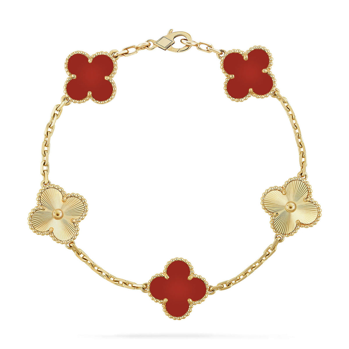 [Shinejoy] CLOVER 5 MOTIF RED CORNELIAN BRACELET COLLECTION