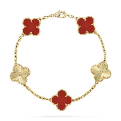 [Shinejoy] CLOVER 5 MOTIF RED CORNELIAN BRACELET COLLECTION
