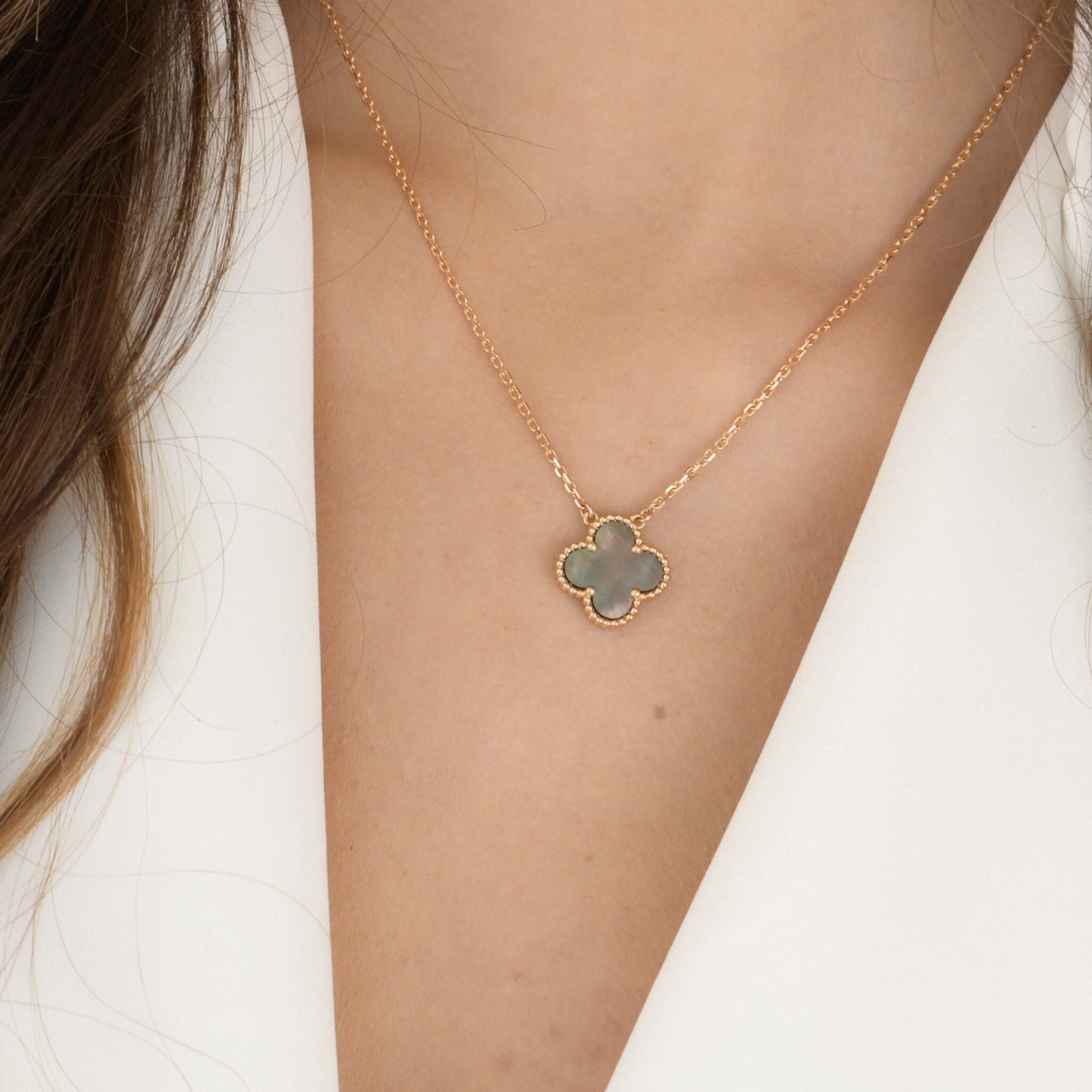 [Shinejoy]CLOVER 15MM  GRAY MOTHER OF PEARL NECKLACE