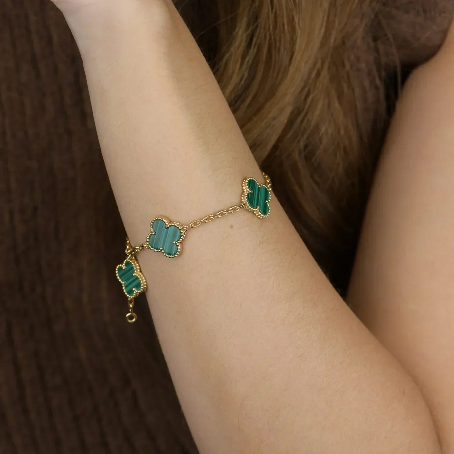 [Shinejoy] CLOVER 5 MOTIF MALACHITE BRACELET COLLECTION
