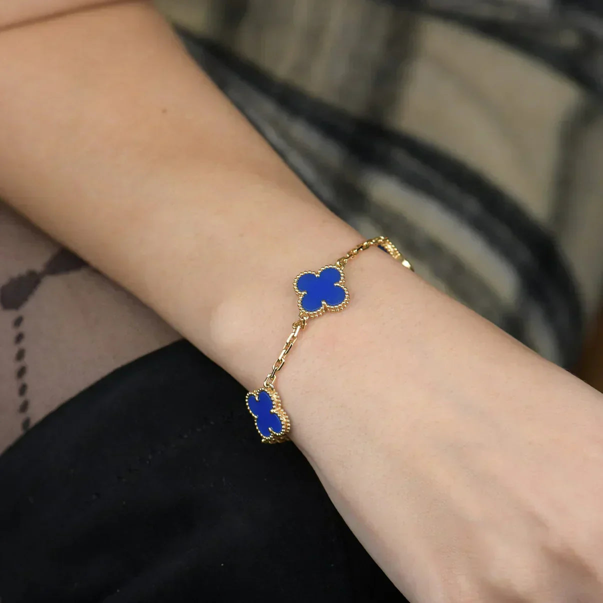 [Shinejoy] CLOVER 5 MOTIF BLUE AGATE BRACELET COLLECTION