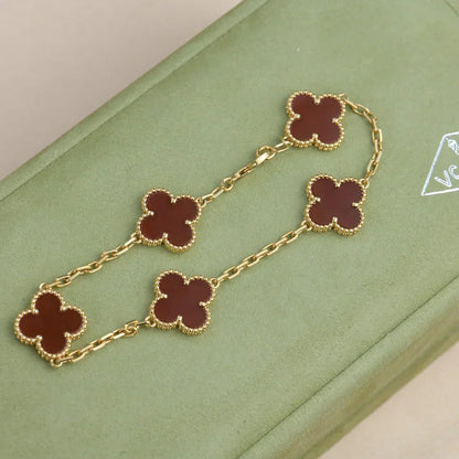 [Shinejoy] CLOVER 5 MOTIF RED CORNELIAN BRACELET COLLECTION