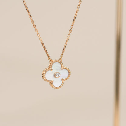 [Shinejoy]CLOVER 15MM DIAMOND WHITE FRITILLARIA NECKLACE