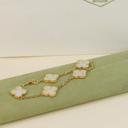 [Shinejoy]CLOVER WHITE PEARL MOP 5 MOTIF BRACELET COLLECTION